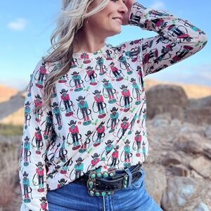 Playful Patterned Long Sleeve Top